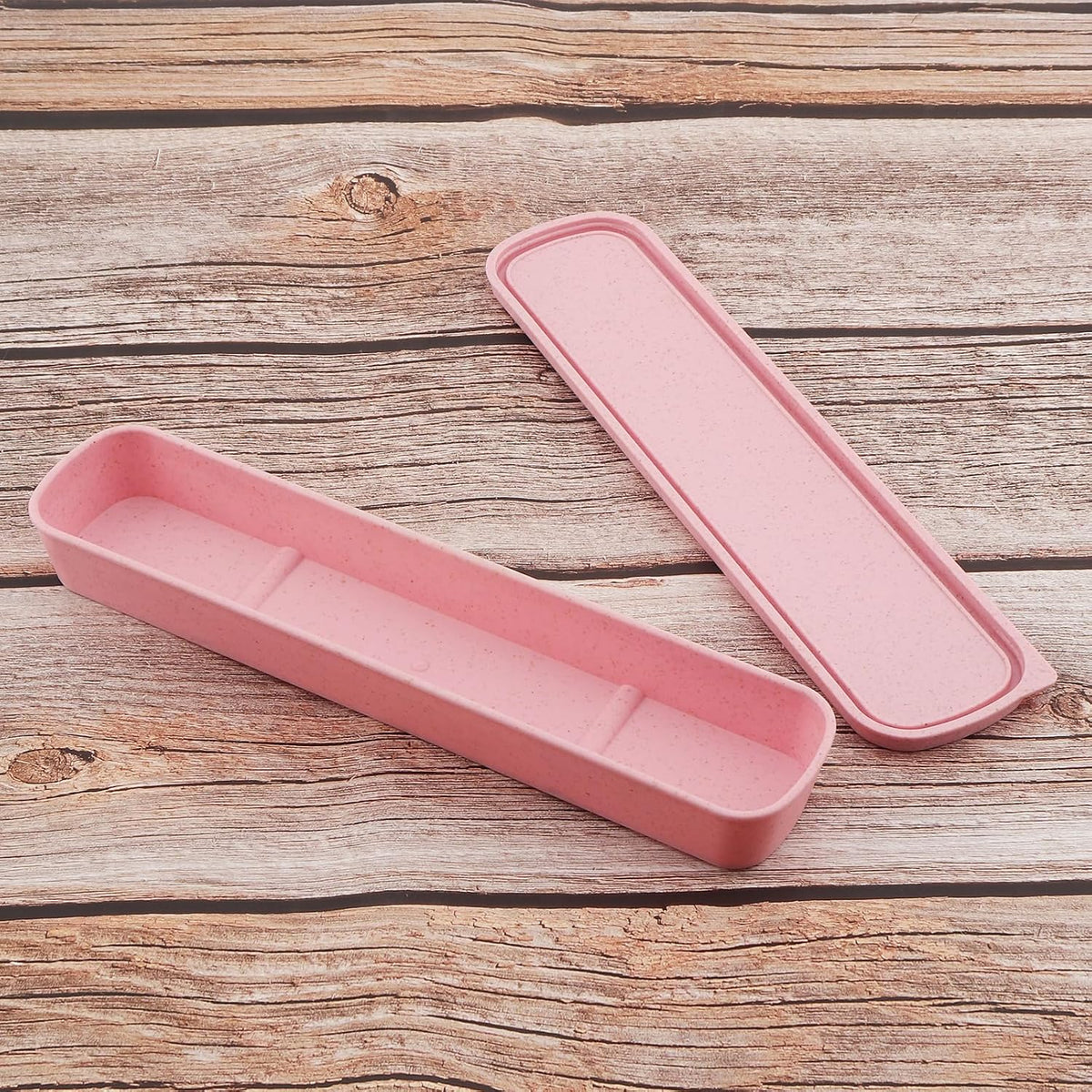 Pink cutlery storage case with lid