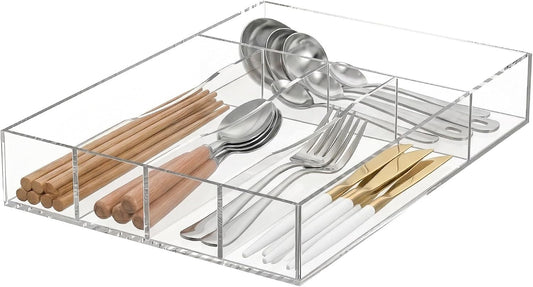 Clear cutlery drawer organizer tray
